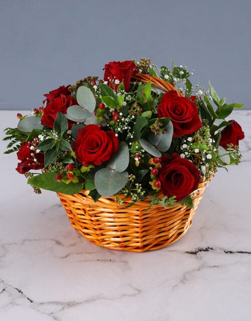 Amazing and Alluring Red Rose Basket