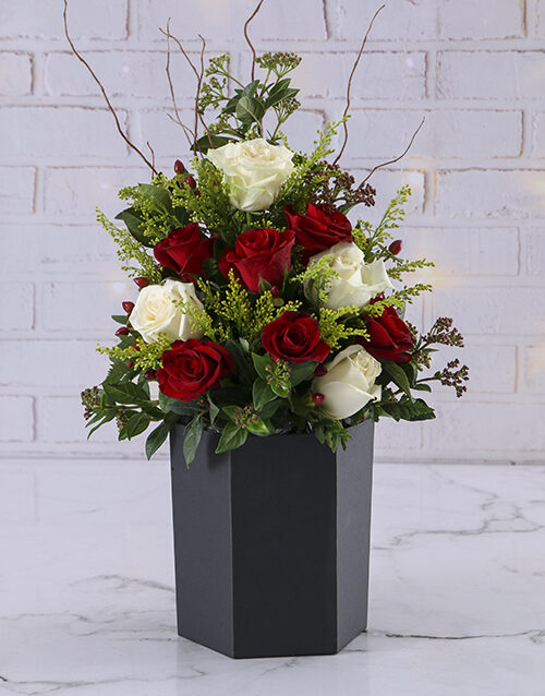 Classic Red And White Rose Arrangement