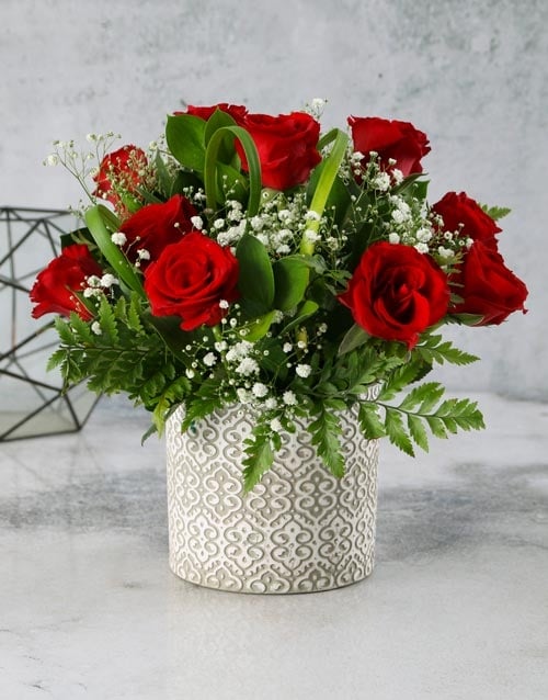 Sensual Grey Pot Rose Arrangement