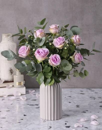 Majestic Purple Roses In A Stylish Vase