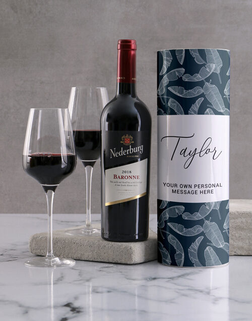 Personalised Feather Blues Wine Tube (Nederburg)