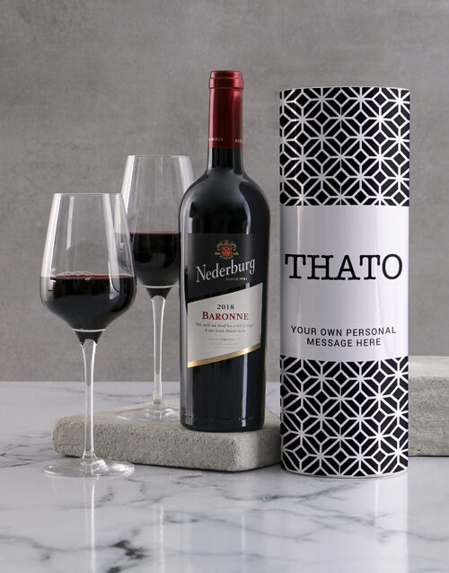 Personalised Modern Black Pattern Wine Tube (Nederburg)