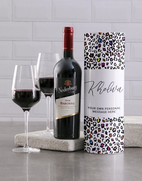 Personalised Colourful Leopard Print Wine Tube (Nederburg)