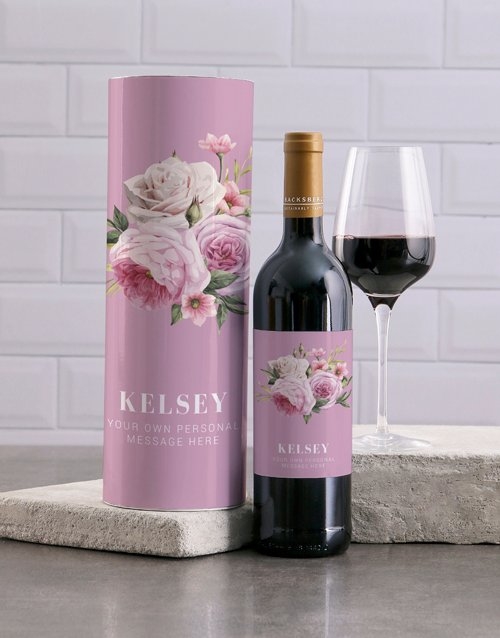 Personalised Pink Floral Wine And Tube Gift (Merlot)