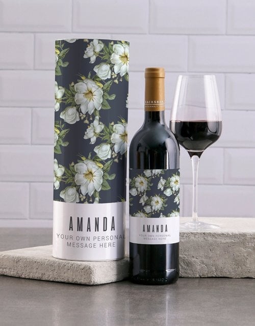 Personalised Blue Floral Wine And Tube Gift (Merlot)