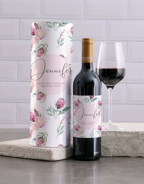 Personalised Watercolour Protea Wine And Tube Gift (Merlot)