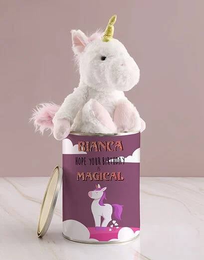 Personalised Unicorn Teddy Chocolate Tin (Standard)