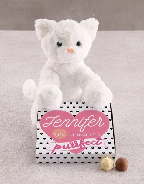 Personalised Purrfect Cat Teddy With Chocs Hamper