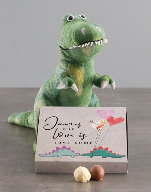 Personalised Dino Teddy Love And Chocolate Tray