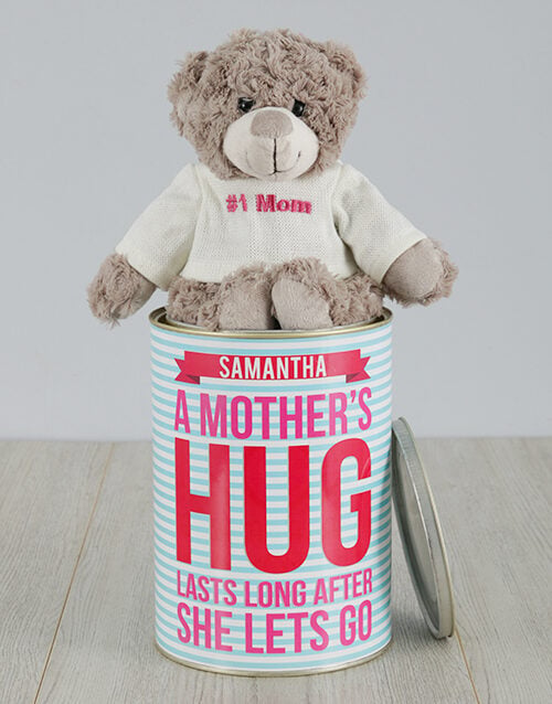 Personalised Mothers Hug Teddy Tin (Nougat)