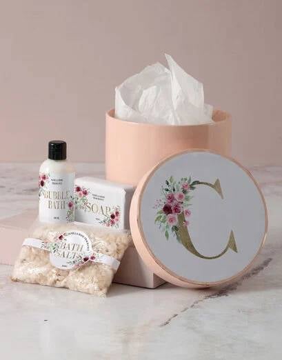 Personalised Floral Initial Pamper Hatbox (Small)