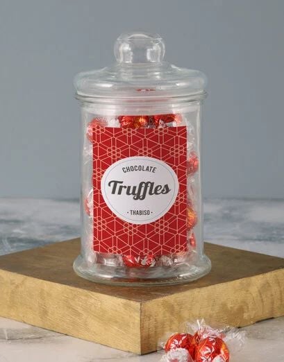 Personalised Red Pattern Lindt Candy Jar (STANDARD)