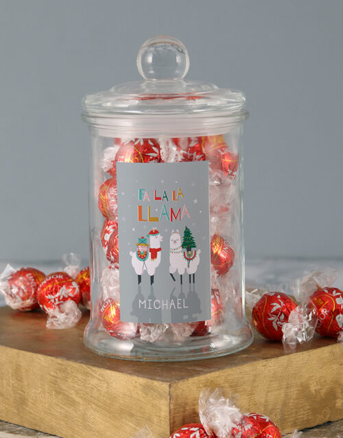 Personalised Fa La La Llama Lindt Candy Jar (STANDARD)