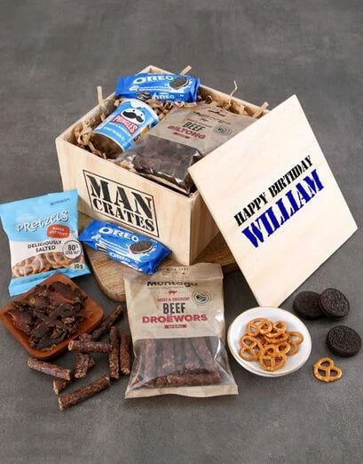 Personalised Birthday Celebrations Man Crate (Snacks)