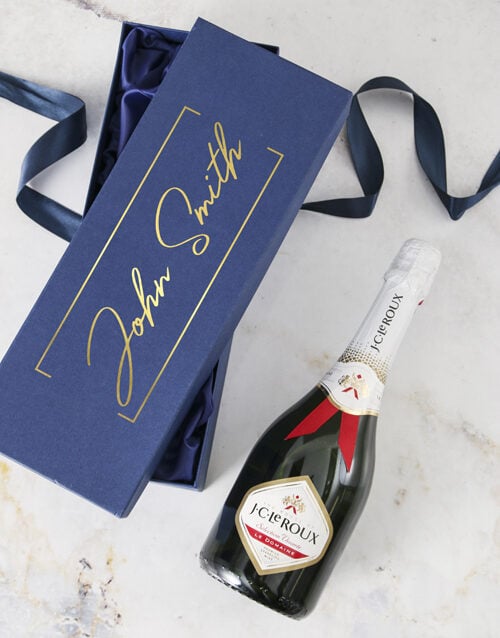Personalised Blue Gift Box With Champagne (sparkling)