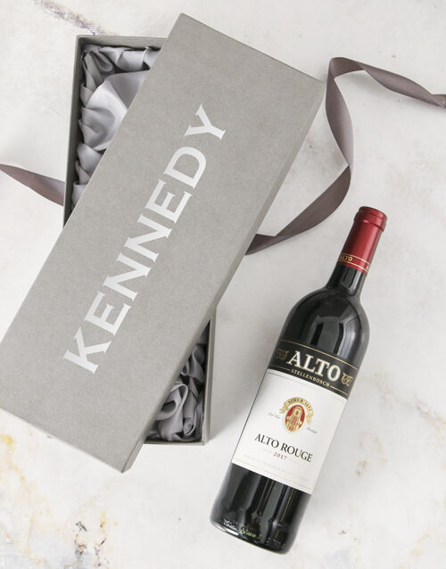Personalised Grey Gift Box With Wine (spier)