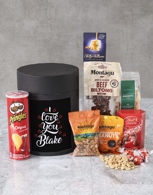 Personalised I love You Black Snack Box
