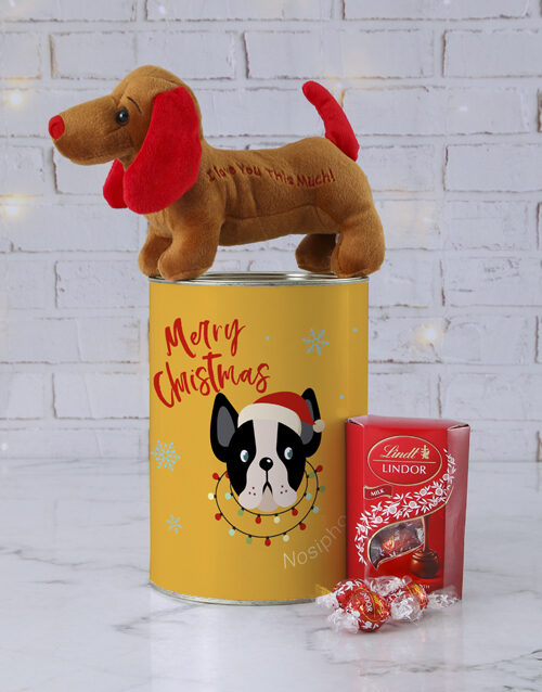 Personalised Kids Festive Dog Teddy Tin (STANDARD)