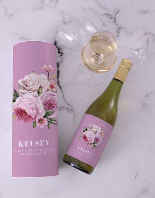 Personalised Pink Rose Sophie Sauv Blanc Wine (STANDARD)