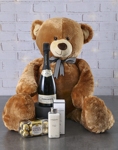 Personalised 1M Teddy And Bubbly Hamper