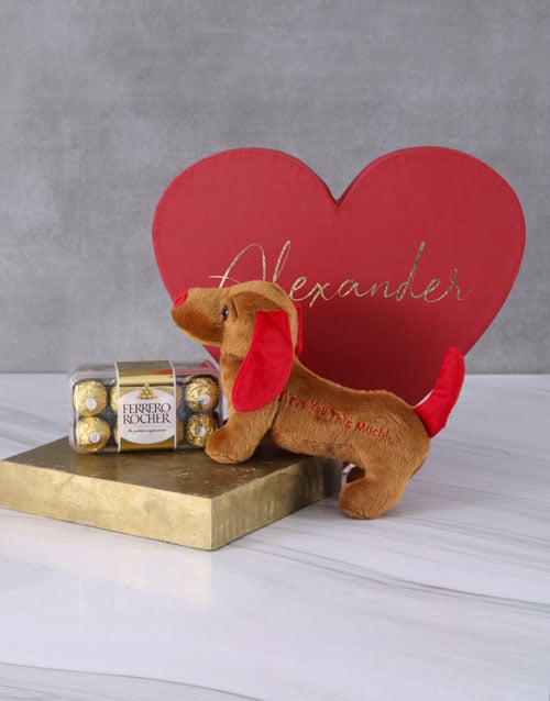 Personalised Dachshund Treats Heart Box (FERRERO)