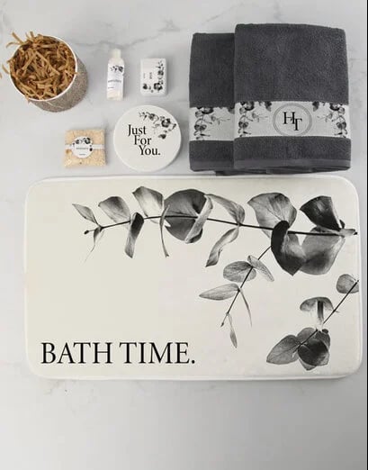 Personalised Grey Leaf Towel And Mat Set (Standard)
