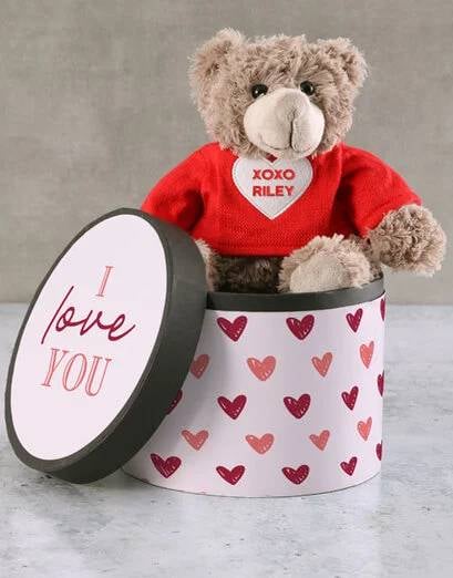 Personalised Love Cream Teddy Hat Box (Standard)