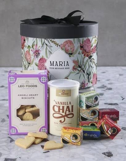 Personalised Chai And Gourmet Hat Box