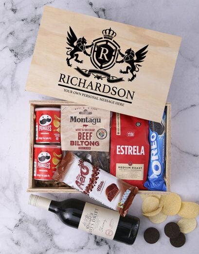 Personalised Coat of Arms Man Crate (Snacks)
