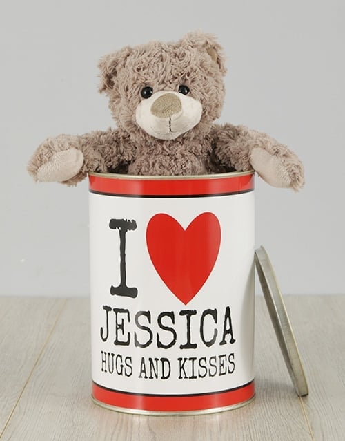 Personalised Love Cuddles Teddy Tin