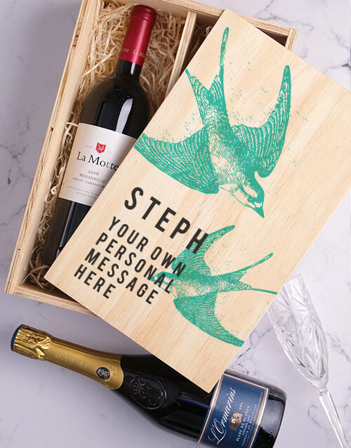 Personalised Swallow Printed Wine Duo Crate
