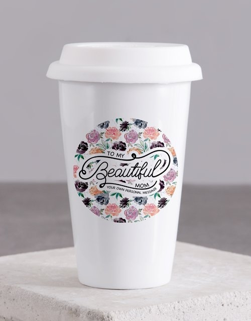Personalised Beautiful Mom Ceramic Travel Mug (Hot Choc)