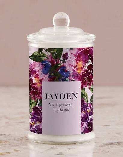 Personalised Purple Peony Candle Jar (Vanilla)