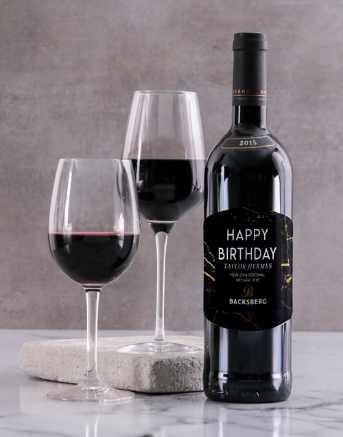 Personalised Black Marble Backsberg Wine (Merlot)