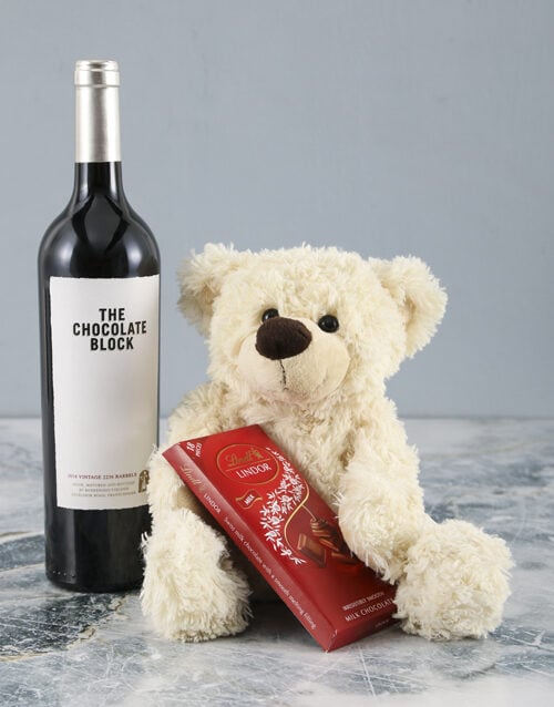 Cream Teddy and Chocolate Block Hamper (Small)