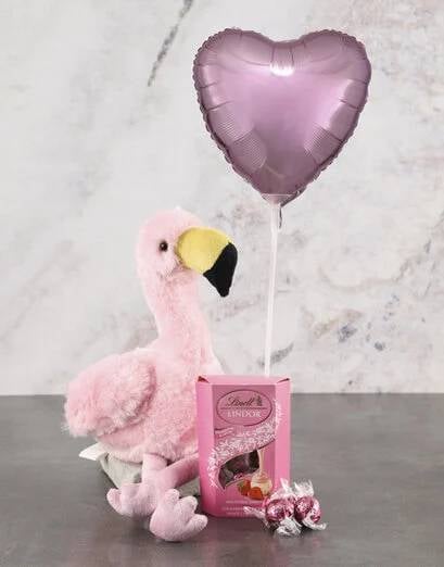 Flamingo Plush And Pink Balloon Hamper (Wine)
