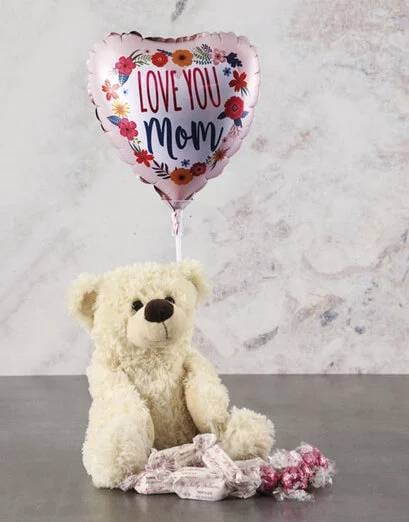 Mothers Day Cream Teddy And Balloon Hamper (Nougat)