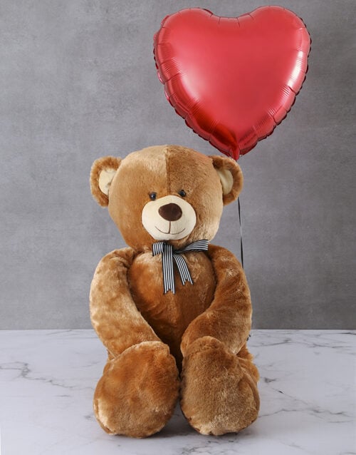1M Large Plush Teddy And Heart Balloon