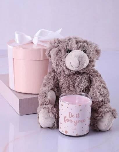 Teddy And Rose Glass Candle Hat Box