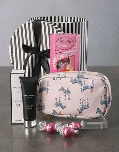 Striped Cosmetic Bag And Hand Cream Set