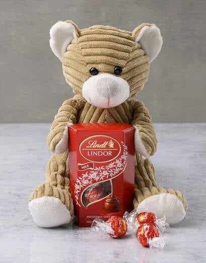 Brown Teddy And Lindt Milk Gift Set