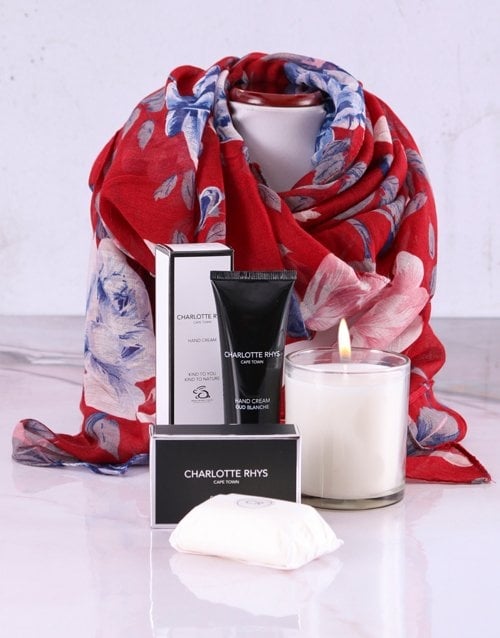 Charlotte Rhys Pamper Box And Red Floral Scarf (Red Set 1)