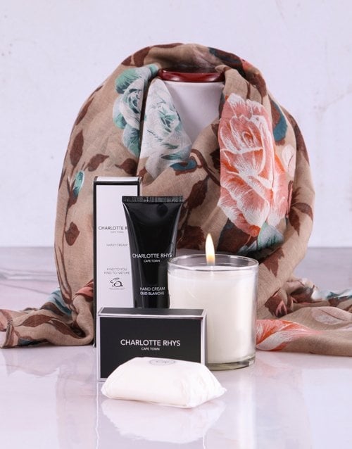 Charlotte Rhys Pamper Box And Beige Floral Scarf (Stone Set 1)
