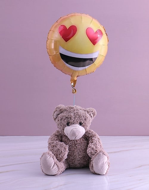 Love Emoji Teddy And Balloon Gift