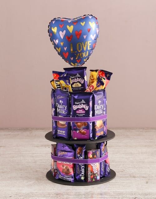 Chocolate Tower Of Love And Balloon (With Teddy)
