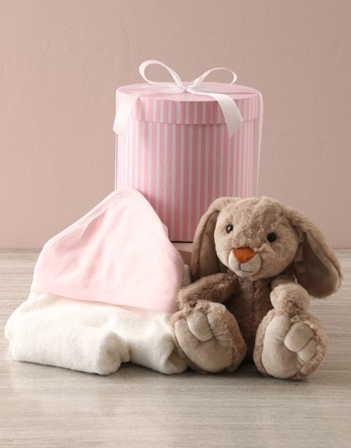 Bunny And Baby Pink Bath Time Hat Box Hamper