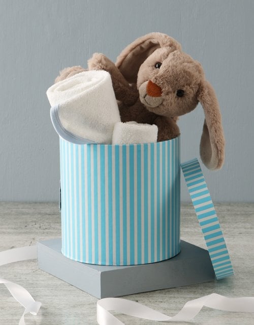 Bunny And Baby Blue Bath Time Hat Box Hamper