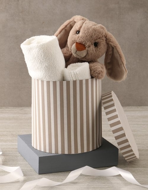 Bunny And Baby Grey Bath Time Hat Box Hamper