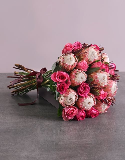 Mixed Rose And Protea Bouquet Arrangement
