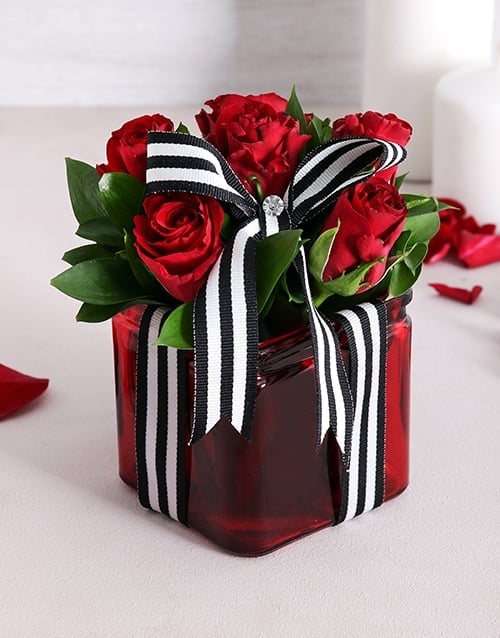 All Tied Up Red Rose Arrangement (6 Roses)